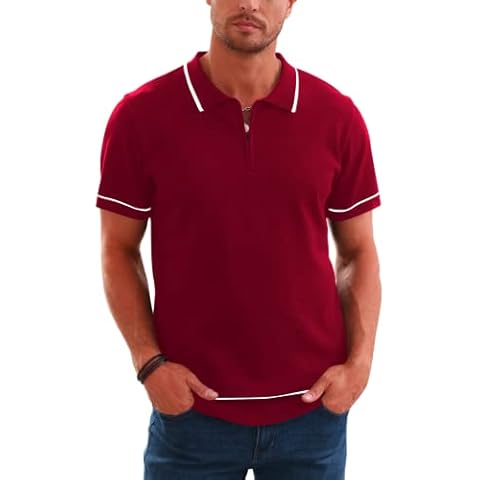 Remxi Polo de Punto con Cremallera de Hombre de Manga Corta en Rosso XL Cover