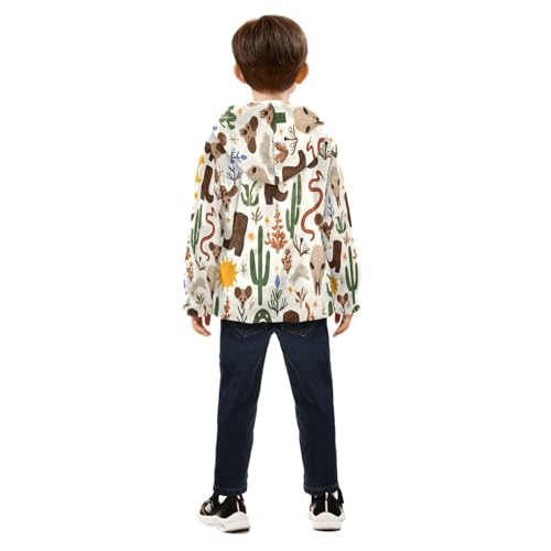 Western Themed Pattern Design Toddler Fleece Jacket Girl Boys Hooded Fleece Jacket Coat Warm Outwear Zip-up 3-10T4