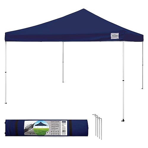 Caravan Canopy 12 by 12 Foot Polyester Straight Steel Leg Instant Pop Up Canopy Tent with Adjustable Height for Outdoor Events Blue