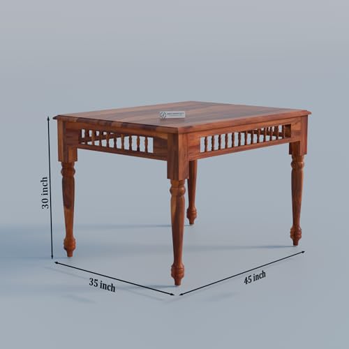 Image of Jangid Handicraft Dining Table 4 Seater | Solid Sheesham Wood Four Seater Dinning Table Set with 3 Cushion Chairs & 1 Bench | Rectangular Dinner Table for Home, Kitchen & Living Room, Natural Finish