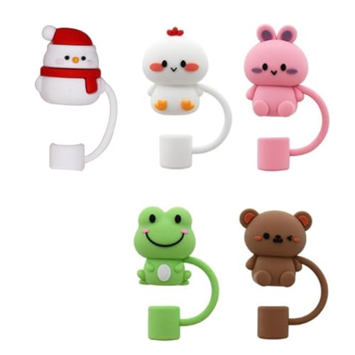 BEEOFICEPENG - Tapas de pajita de silicona premium (5 unidades), diseño de animal