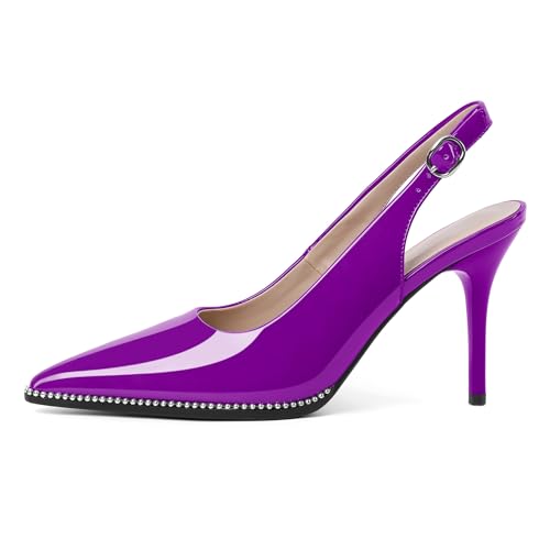 Image of SAMMITOP Women Slingback Heels Stilettos Closed Pointed Toe High Heel Silver Beaded Pumps Comfortable 3.5 Inch High Heels for Women Dressy Shoes
