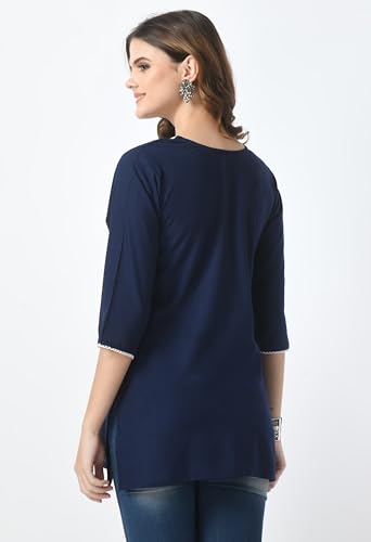 Image of LIBOZA Short Kurti for Women - Lakhnowi Chikankari Embroidered Ladies Kurta, Stylish Girls Top, Ethnic Half Kurtas, Tunic Design Woman Kurtis