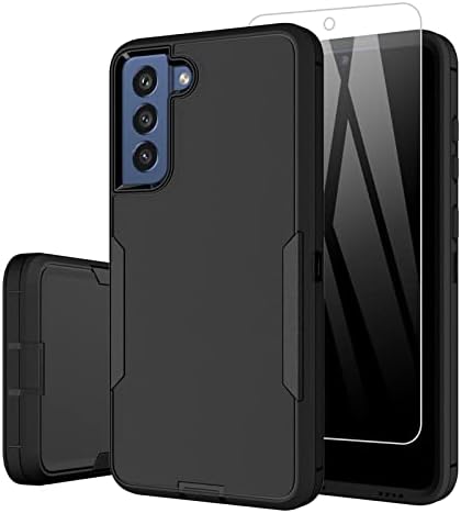 Dahkoiz for Samsung Galaxy S21 FE 5G Case, and Glass Screen Protector, Dust Proof Port Cover, Full Body Protection Durable Rubber Cover Phone Case, Black