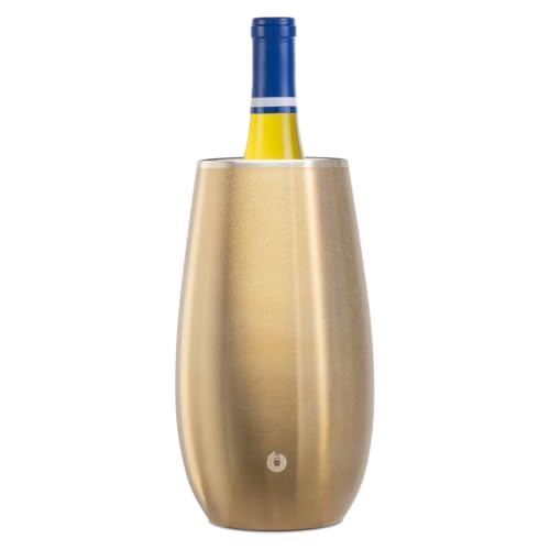SNOWFOX Premium Vacuum Insulated, Triple Walled, Stainless Steel Wine Chiller w/Optimal fit to keep wine cold longer. Fits most Wine and Champagne Bottles. Non-Slip Silicon Base, Shimmer Gold by Snowfox - Used condition - US$30.40