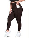 Happy.angel Plus Size Leggings with Pockets for Women, High Waisted Capri Yoga Workout Pants Cropped Tights Brown 3X-Large