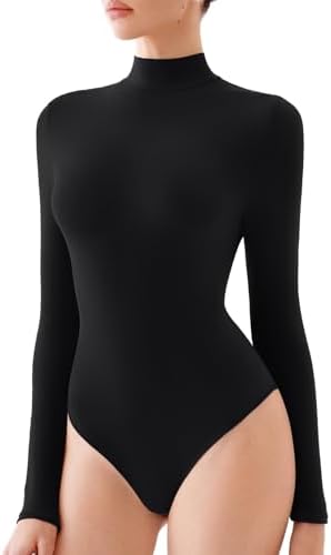 10 Valentine's First Date Outfits That Feel Effortless REORIA Women's Turtle Neck Long Sleeve Bodysuits Basic Slim Fit D...