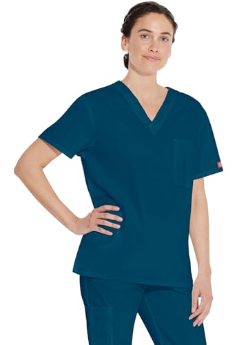 Image of Dickies EDS Signature Scrubs for Women and Scrubs for Men, Unisex One Pocket V-Neck Top in Soft Brushed Poplin 83706