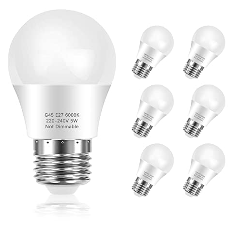E27 LED Lampe mit Edison-Schraube 5 W 6 Stück, Bonnov entspricht 40 W Glühlampen, 6000 Kelvin Tageslichtweiß LED-Glühbirnen, 450 Lumen, nicht dimmbar, G45 360° Abstrahlwinkel Energiesparlampe Cover