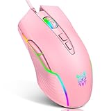 ONITOON Pink Wired Gaming Mouse, USB Optical Computer Mice with RGB Backlit, 6 Adjustable DPI Up to 6400, Ergonomic and Cute Girls Mouse with 7 Programmable Buttons for PC/Laptop/Windows/Mac