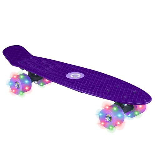 EVO 66 m langes Penny-Board | Skateboard für Anfänger oder Profis | Leuchtendes Skateboard für Kinder und Jugendliche | Mini Cruiser Komplettboard | geeignet für alle Altersgruppen ab 3 Jahren (lila)