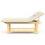 pouseayar Stationary Massage Table Treatment Clincal Beauty Bed/PU Spa Bed, 31.5 Inchs Wide PU Leather - Beige Gray - 4-Legged - Integral Structure