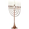 Modern Solid Metal Judaica Hanukkah Menorah 9 Branched Candelabra, Copper Medium