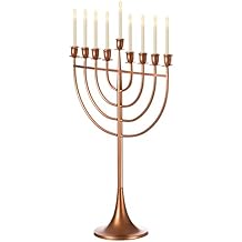 Modern Solid Metal Judaica Hanukkah Menorah 9 Branched Candelabra, Copper Medium