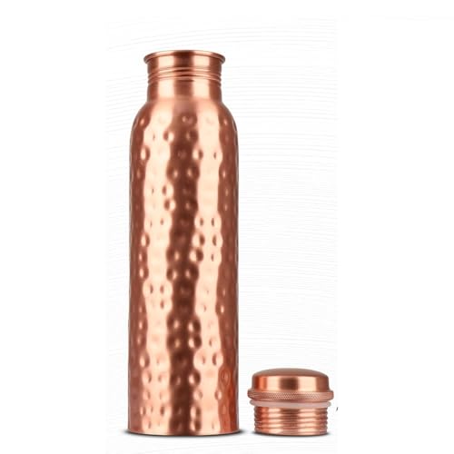 HAZDEAL Copper Water Bottle Leakproof Ayurvedic Tamba Bottle for Drinking Water BPA-Free Copper Vessel for Health Benefits Joint-Free Durable Bottle for Home Office (34 Oz) (Hammered)