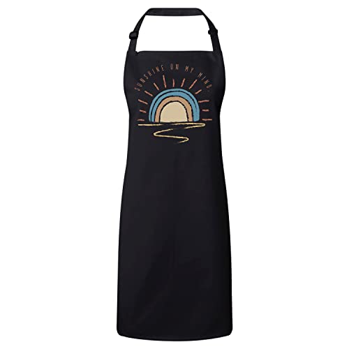 Tablier cuisine noir premium coton imprimé soleil minimalist