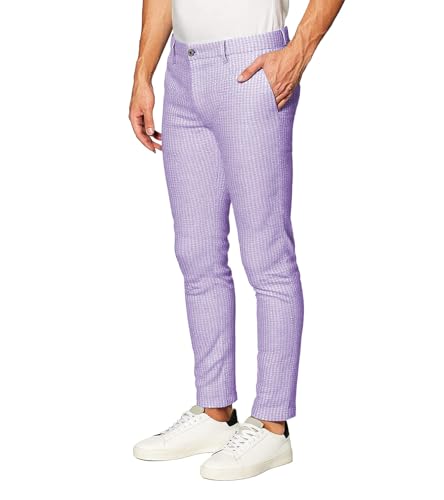Wemaliyzd Mens Dress Pants Slim Fit Seersucker Plaid Patterned Trousers for Daily Prom Wedding2