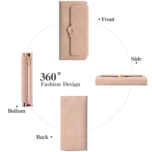 Image of Women's Wallet Leather RFID Blocking Bifold Clutch Large Capacity Credit Card Holder with Coin Zipper Purse