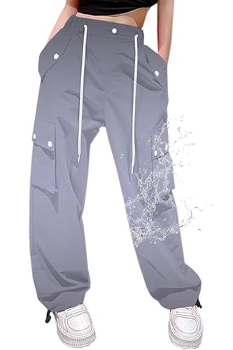 Image of Cromoncent Cargo Pants Girls & Women Parachute Pants Y2K Baggy Rave Clothes Waterproof with Pockets, 6 Years - 3XL