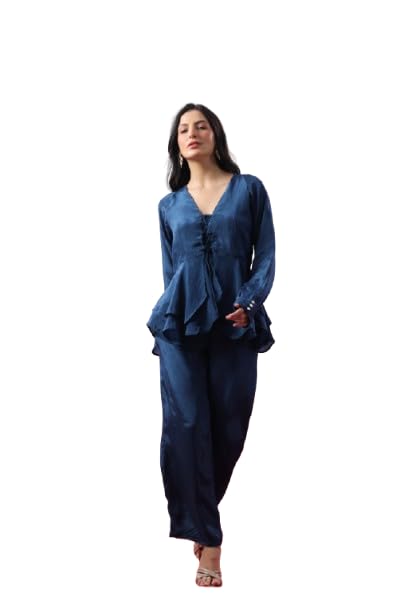 jisora Women's Blue Solid Natural Crepe Co-ord Set-picture-12