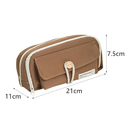 Image of OSDUE Kawaii Cute Aesthetic Pencil Case 3 Layer 6 Compartment Large Capacity for Students | Pencil Pouch with Zipper | Cartoon Stationery Organizer Bag for Kids, Pencil Case for Girls & Boys (Brown)