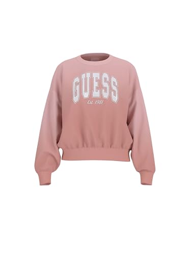 Guess Eco Crew Neck College Sweatshirt Maillot de survêtement, Rose et Satin Rose dégradé, Small Femme