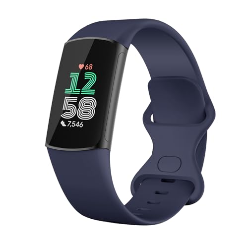 TiMOVO Watch Band Compatible with Fitbit Charge 6/Fitbit Charge 5, Cute Soft TPE Wristband Replacement Sport Straps for Women men, Black