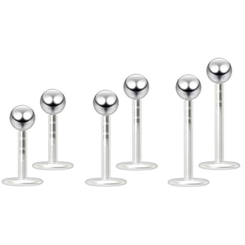 Evonix 6Pc 16G Bioplast Labret Lip Ring 3Mm Ball Flexible Bioflex Pushin Piercing Jewelry (6Mm 8Mm 10Mm) #TOP15