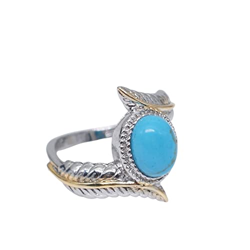 Xinshun Women's Jewelry 925 Sterling Silver Turquoise Feather Ring 18K Gold Proposal Gift Cocktail Party Rings Bridal Wedding Size 5-10 Blue 8… #TOP2