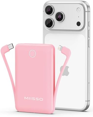 miisso 10000mAh Mini Portable Charger with Built in Cable, Pocket...