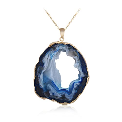 YSCSPQA Natürlicher Kristallstein Naturstein gestreiften Achaten Höhlen Anhänger Halskette Original Stein Kristall Cluster Kristallknospe Halsketten Frauen Choker Cover
