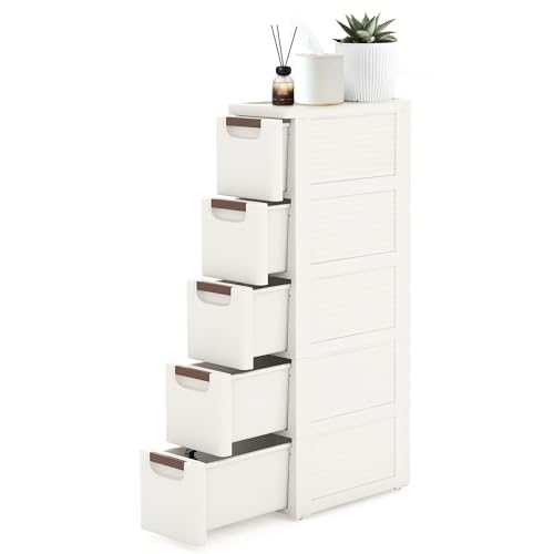PIBEIBUK 5 Drawers Narrow Storage Cabinet, Slim Bathroom Storage Cabinet,