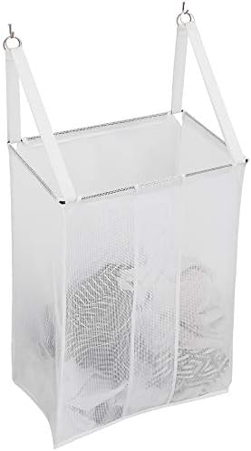 ALYER Wall Hanging Mesh Laundry Hamper,Over the Door Large Storage Bag with Big Metal Rim Opening,Hardware Included (White)