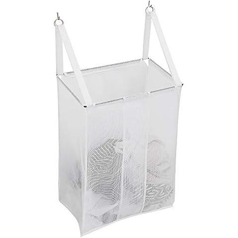 ALYER Wall Hanging Mesh Laundry Hamper,Over the Door Large Storage Bag with Big Metal Rim Opening,Hardware Included (White) Cover