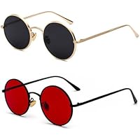 TYFGRT Pack De 2 Gafas De Sol Redondas Con Lente Roja, Unisex,