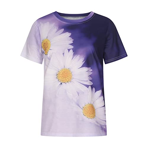 Summer Tops For Women 2023 Fashion Landscape Print Tunic Tees Casual Crewneck T-Shirt Loose Fit Short Sleeve Blouses #TOP3