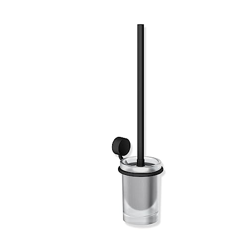 HEWI WC-Bürstengarnitur System 815 (schwarz matt, Toilettenbürste mit Halterung, satiniertes Kristallglas, Bürste auswechselbar, Höhe 437 mm, inkl. Klebe-Set) 815.20.10165 DC