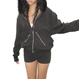 Monkay Women's Faux Fur Hooded Jacket Zip-Up Casual Hoodie with Pockets 2000s Crop Coats Vintage Chic Streetwear (Black,Medium)