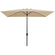 JEAREY 6.5x10ft Olefin Rectangular Patio Umbrella, Rectangle Outdoor Umbrellas with Auto Tilt Crank System, Market Table Umbrella UV Protection Fade-Resistant for Pool Deck Garden Yard, Beige