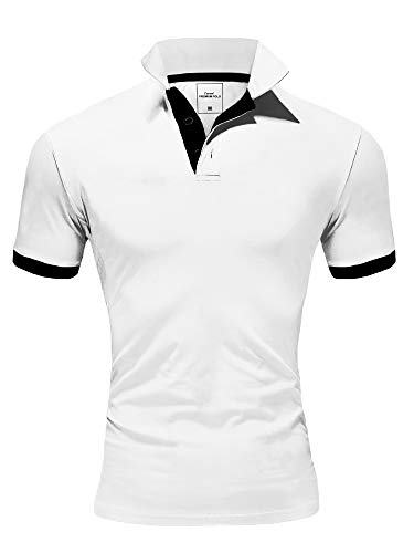 Amaci&Sons Herren Poloshirt Basic Kontrast Kragen Kurzarm Polohemd T-Shirt 5104 Weiß/Schwarz L