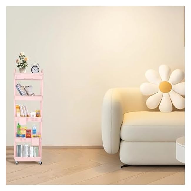 ´¢Îï³µ 5 Tier Rolling Utility Cart with Drawer,with Drawer & Extended Poles,with Plastic Shelf & Lockable Wheels,Smooth Mobility(Color77)-ZyTOme37