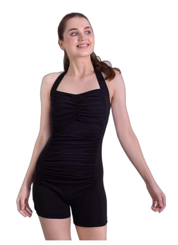 Image of Keepfit Women One Piece Sleeveless Halter Neck Ruched Swim Legsuit |Swimming Suit for Women