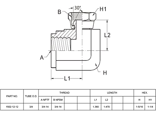 Image of 1502-12-12 Hydraulic Adapter Fitting 3 /4 inch-14NPTF Femalex3 /4 inch-14NPSM Female Swivel 90Pipe Joints Elbow Carbon Steel