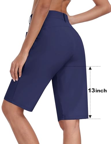 MoFiz Short cargo feminino de 33 cm para caminhada, golfe, secagem rápida, comprimento até o joelho,