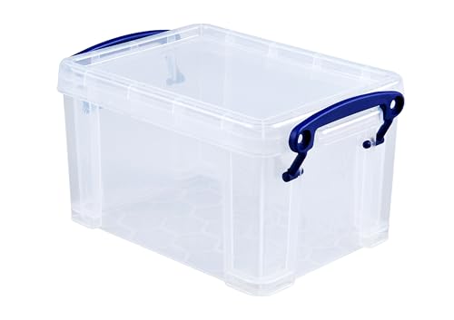 Image of Really Useful Box 1.6 Liter Plastic Stackable Storage Container, 4 Pack | Bin with Snap Lid & Built-In Clip Lock Handles for Home or Office Organization