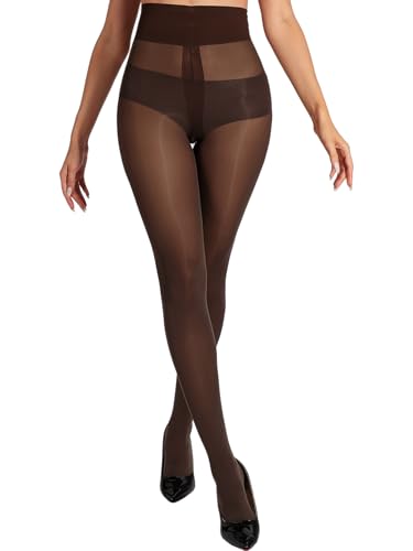 HOTBOSS Unbelievable Durability Tights, Rip Resistant Pantyhose, 40D Semi Sheer High Waist T-Crotch Strong Tights for Women, Cocoa-M