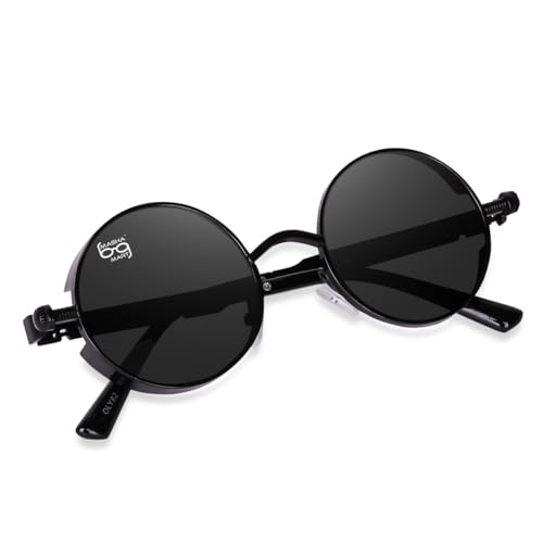 Image of Men UV Protected Tony Stark Steampunk Metal Round Sunglasses (Black), Medium