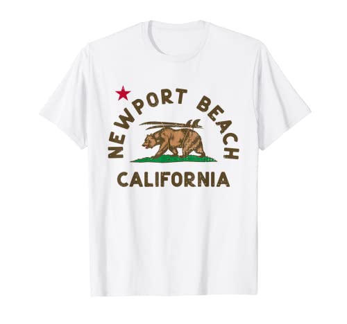 Newport Beach California Beach Flag Bear Surf CA Vintage T-Shirt
