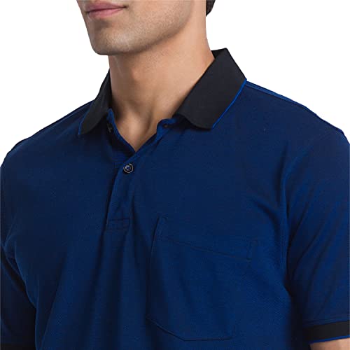 Image of Raymond Men's Pure Cotton Jacquard Pattern Contemporary Fit Polo Collar Polo Neck Half Sleeve Casual T-Shirt