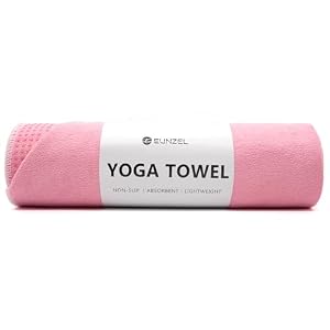 Eunzel Hot Yoga Towel – Microfiber Non Slip Yoga Mat Towel with Grip Dot Sweat Absorbent Towel for Hot Yoga, Pilates and Fitness 72″ x 24″, Pink/White